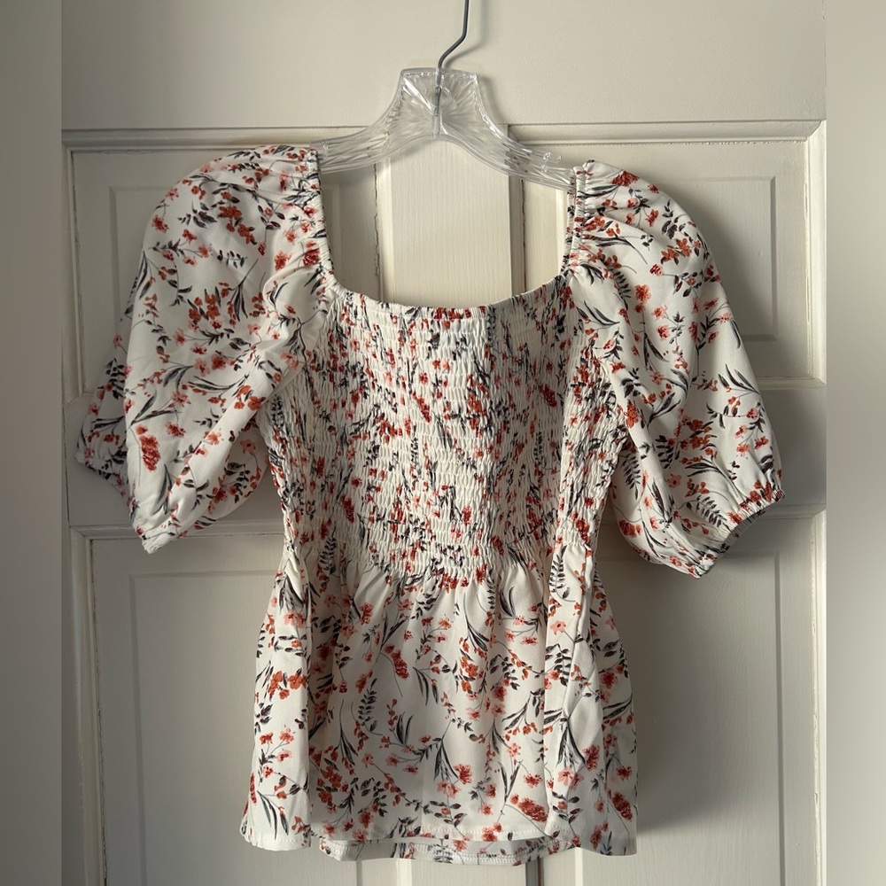 Floral Peplum Top with Smocking
